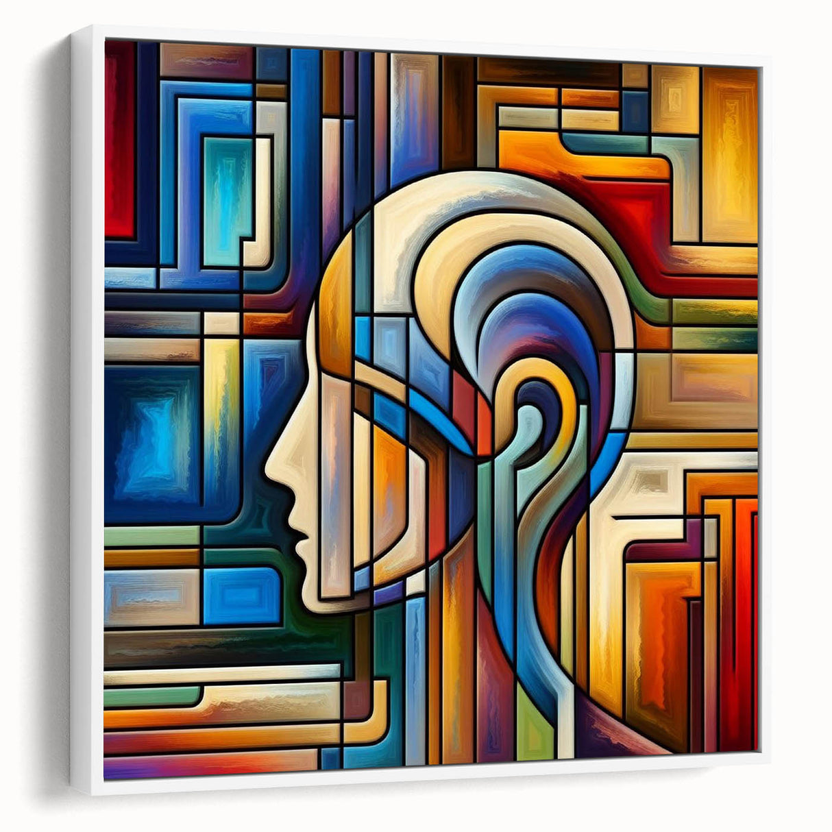 Framed canvas wall art depicting a vibrant abstract landscape in hues of blue and green, showcasing a modern design, perfect for home decor.