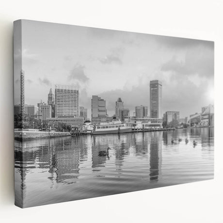Large abstract cityscape in muted gray and blue tones on a framed canvas, ideal for kitchen wall art.