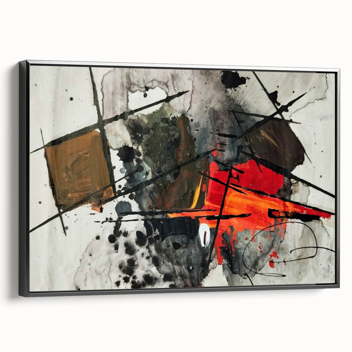 Abstract Canvas Wall Art – Fiery Red and Black Expressionist Painting