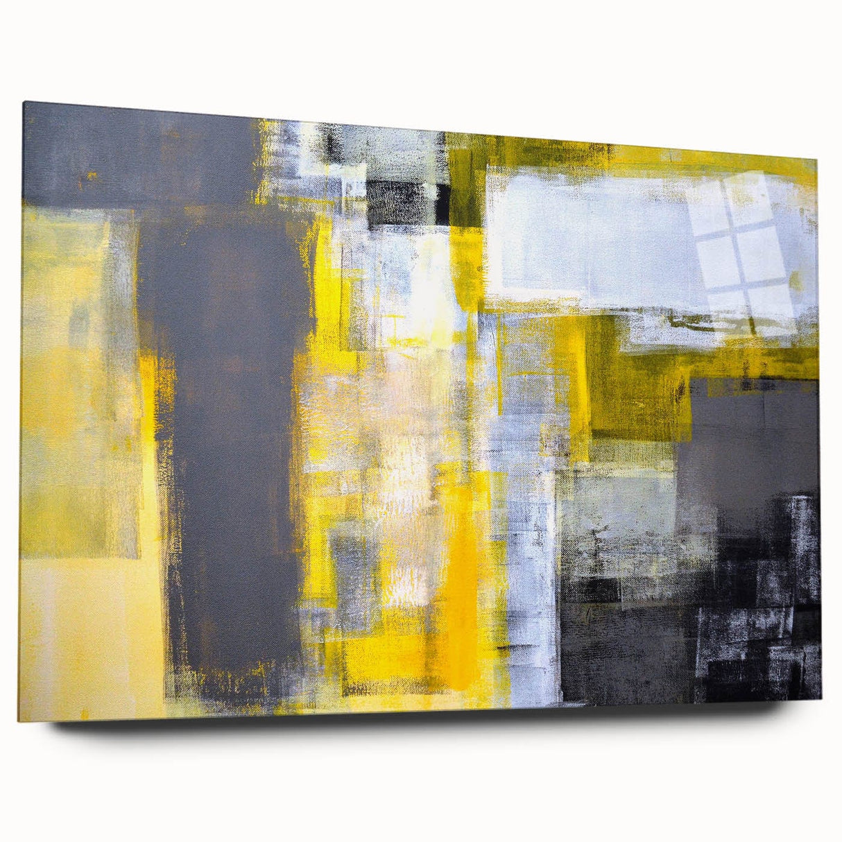 Abstract Wall Art – Yellow & Gray Geometric Modern Painting