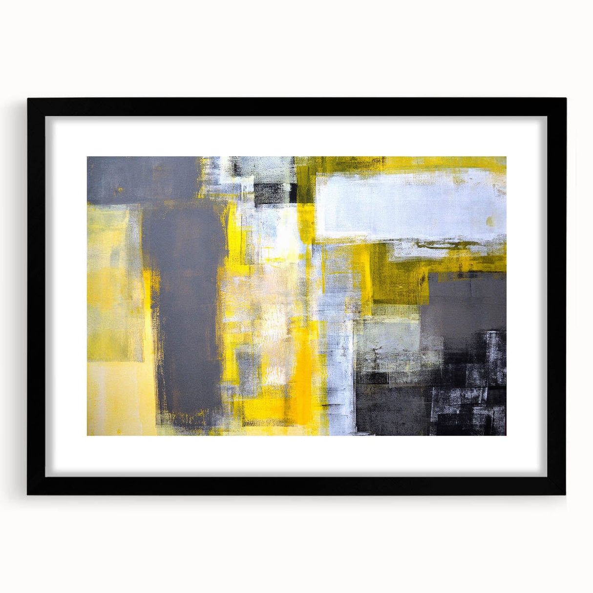 Abstract Wall Art – Yellow & Gray Geometric Modern Painting