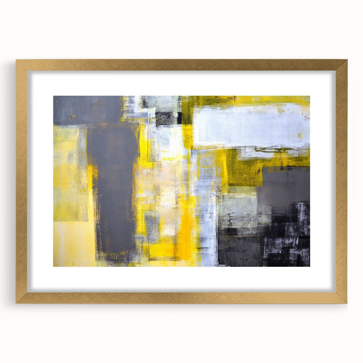 Abstract Wall Art – Yellow & Gray Geometric Modern Painting