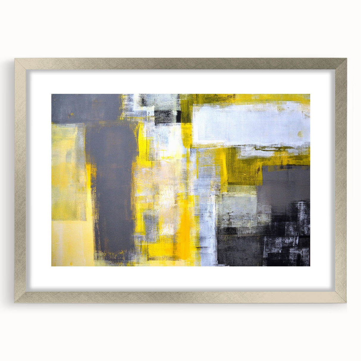 Abstract Wall Art – Yellow & Gray Geometric Modern Painting