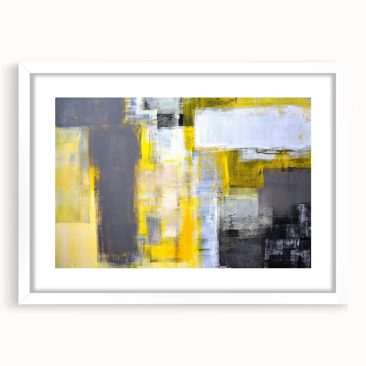 Abstract Wall Art – Yellow & Gray Geometric Modern Painting