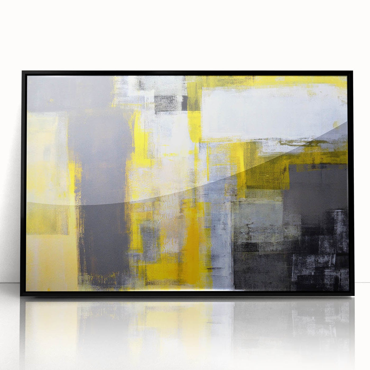 Abstract Wall Art – Yellow & Gray Geometric Modern Painting