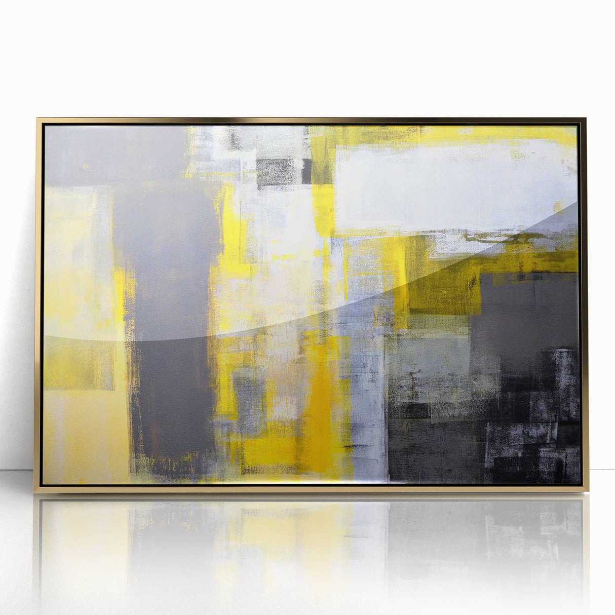 Abstract Wall Art – Yellow & Gray Geometric Modern Painting