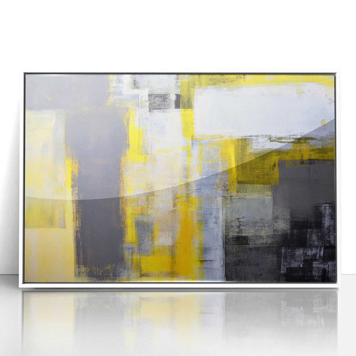 Abstract Wall Art – Yellow & Gray Geometric Modern Painting