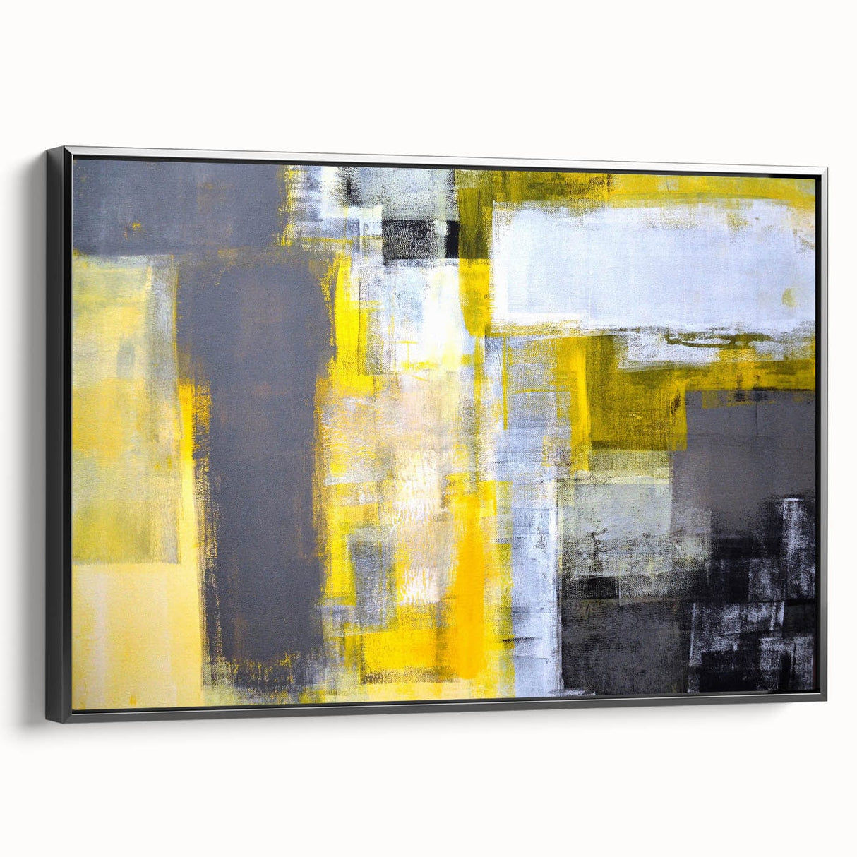 Abstract Wall Art – Yellow & Gray Geometric Modern Painting