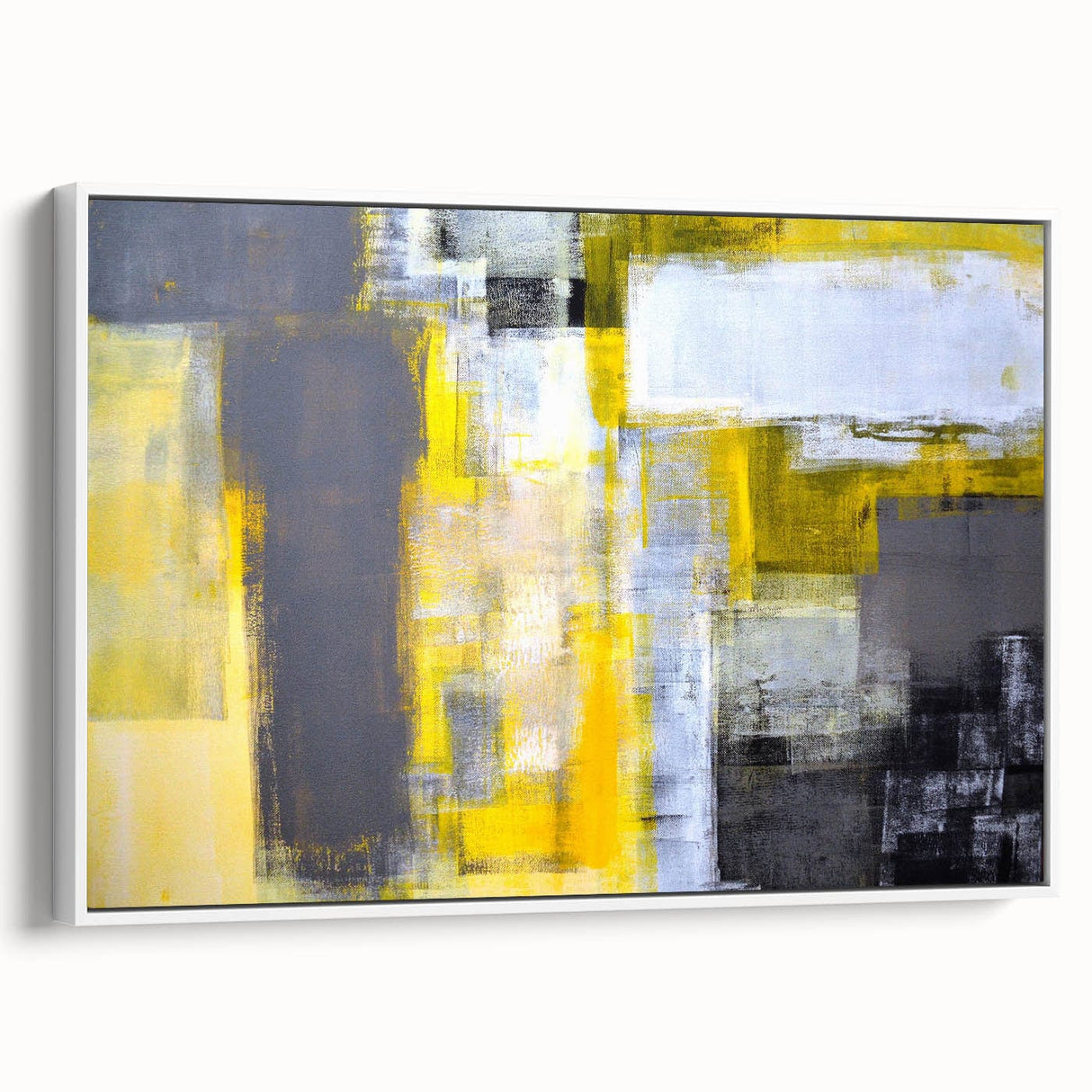 Abstract Wall Art – Yellow & Gray Geometric Modern Painting