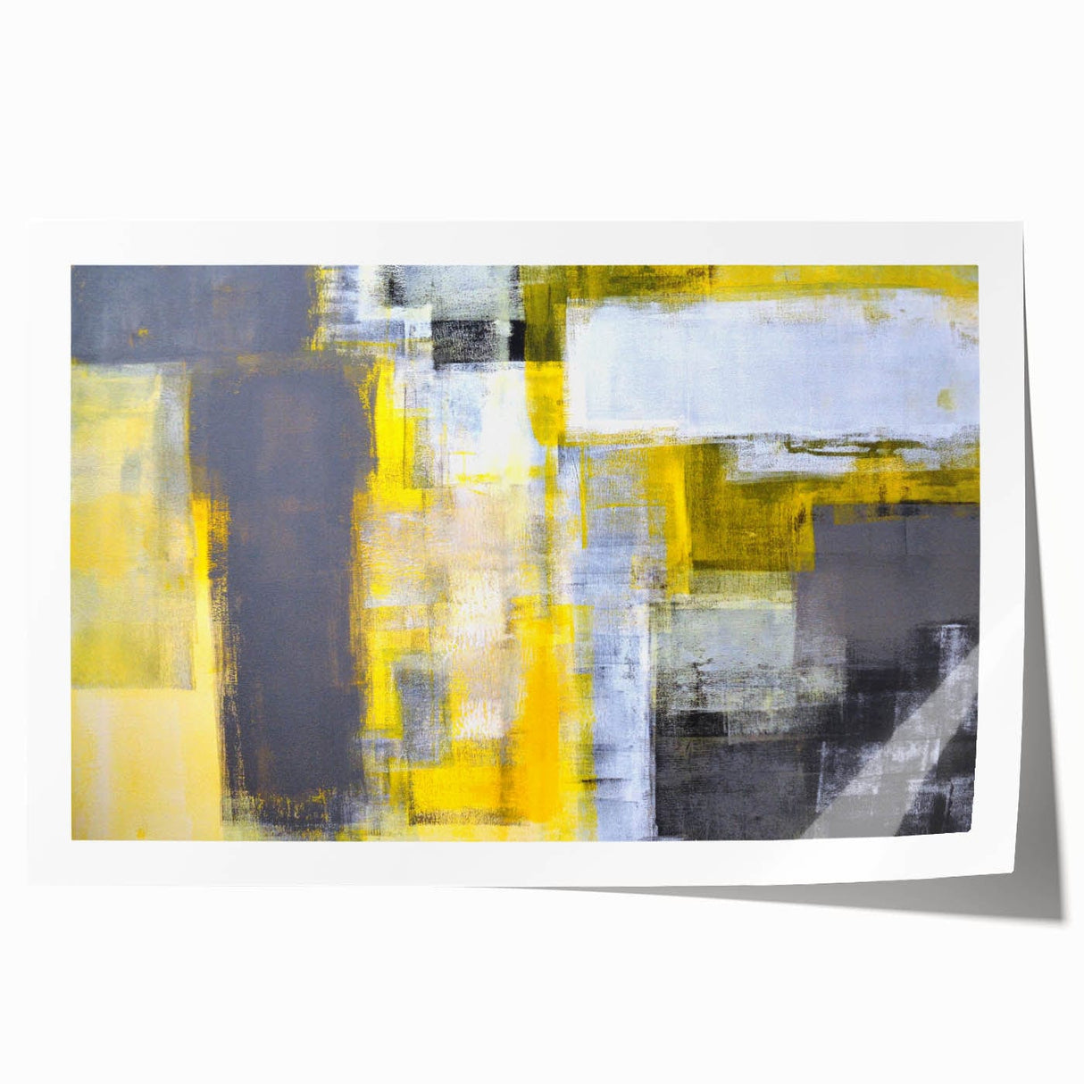 Abstract Wall Art – Yellow & Gray Geometric Modern Painting