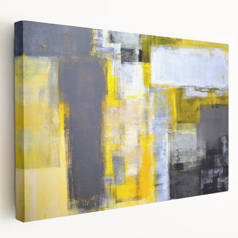 Abstract Wall Art – Yellow & Gray Geometric Modern Painting