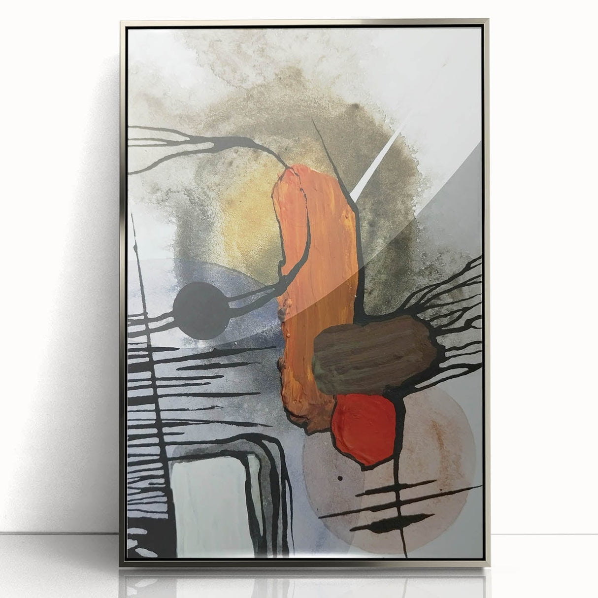 Modern Abstract Paintings – Expressive Ink & Earthy Tones Canvas