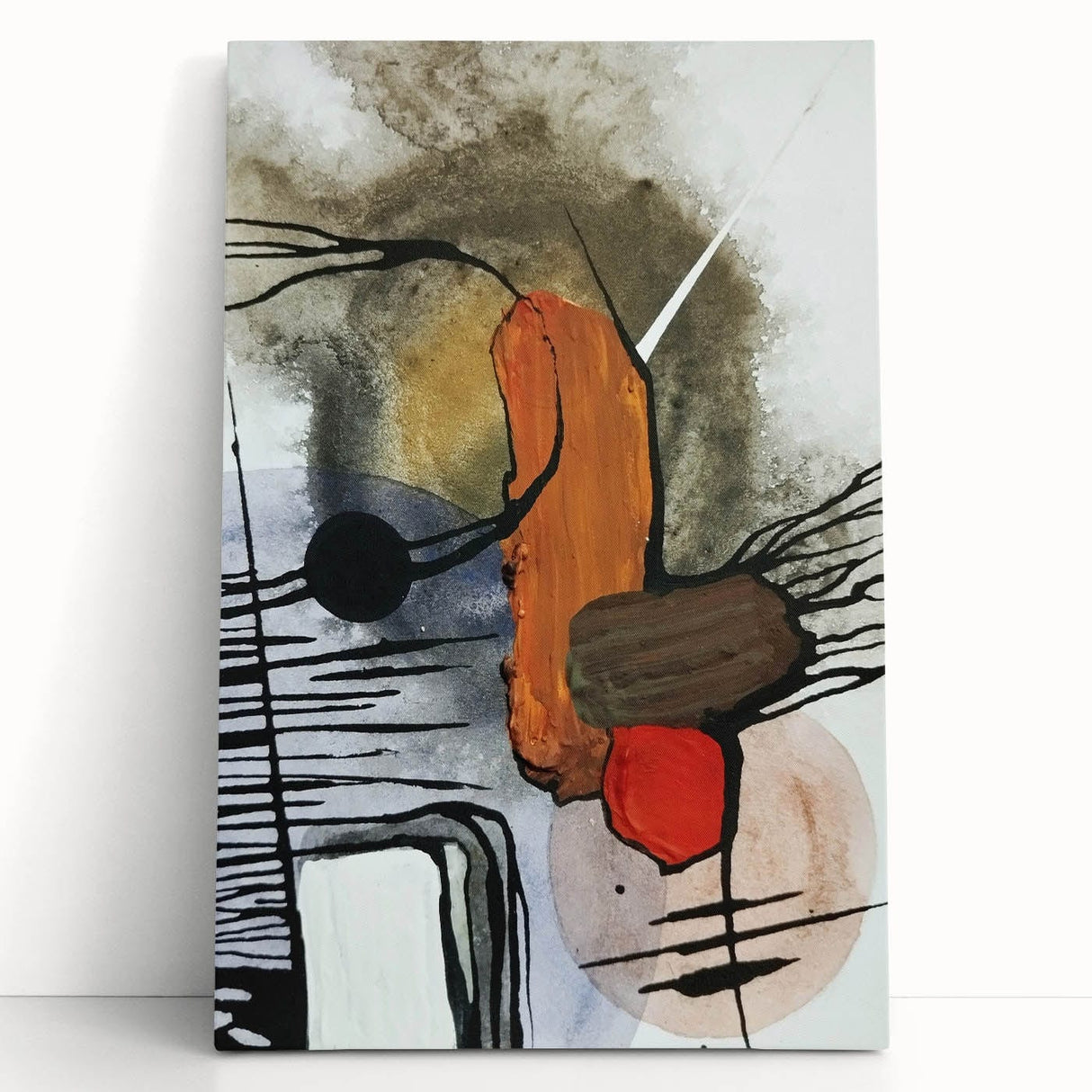 Modern Abstract Paintings – Expressive Ink & Earthy Tones Canvas