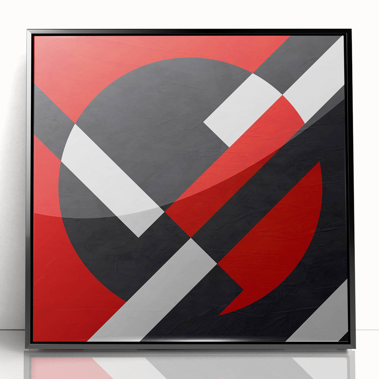 Bold Geometric Abstract Wall Art - Red, Black, and White Print