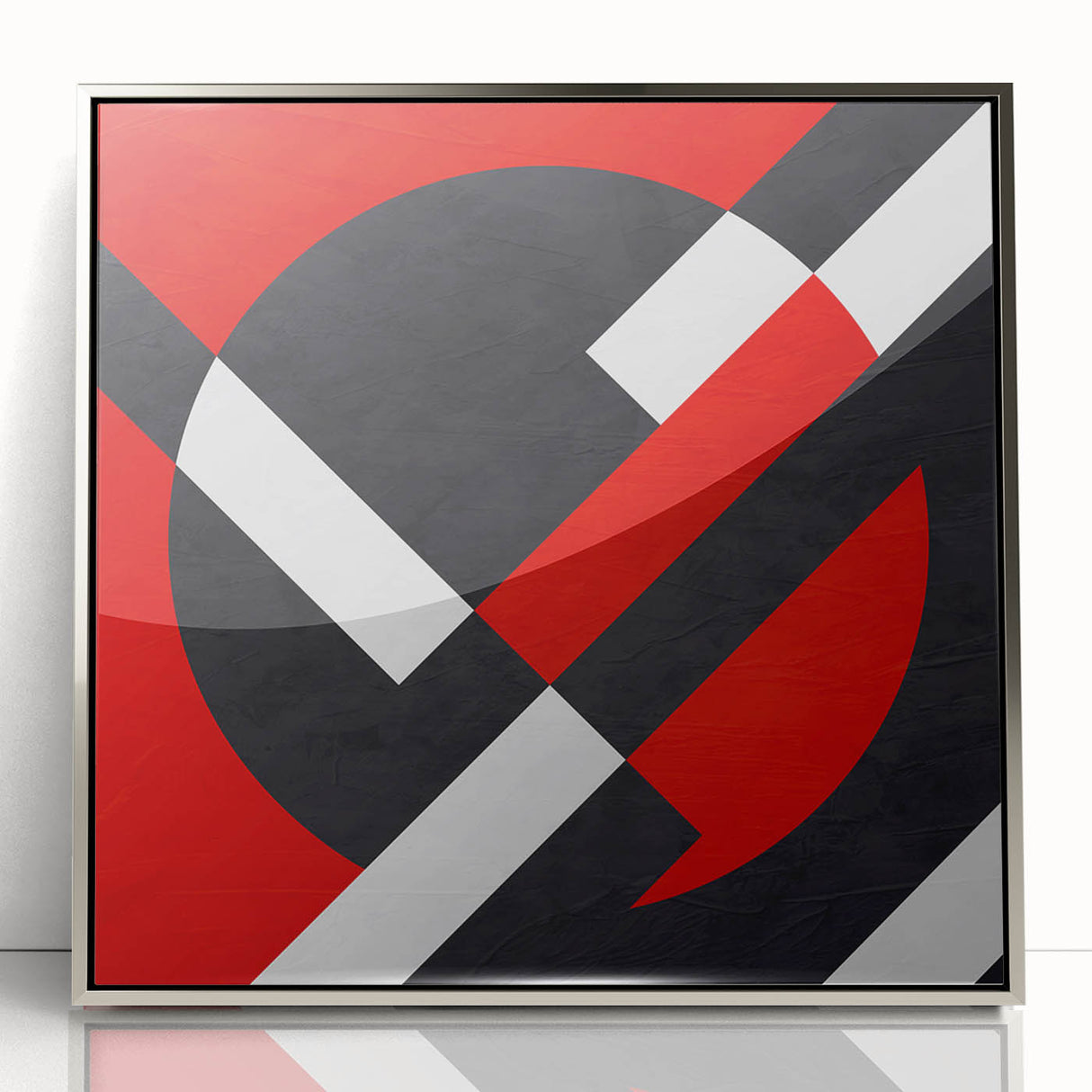Bold Geometric Abstract Wall Art - Red, Black, and White Print