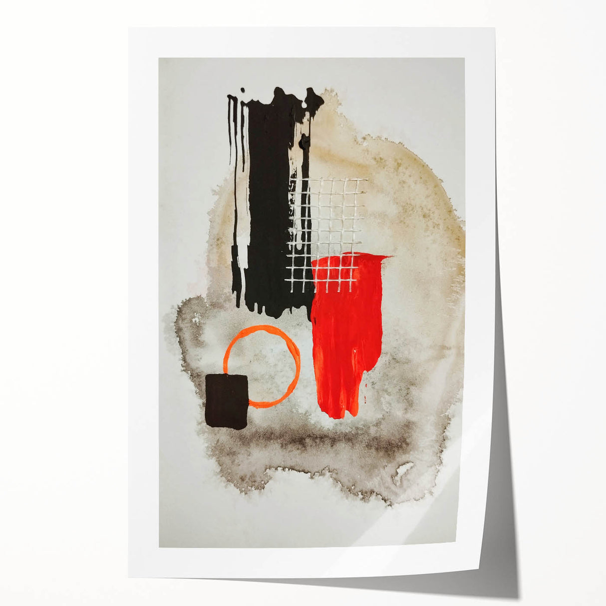 Bold Geometry – Earthen Harmony Modern Abstract Art in Red & Black