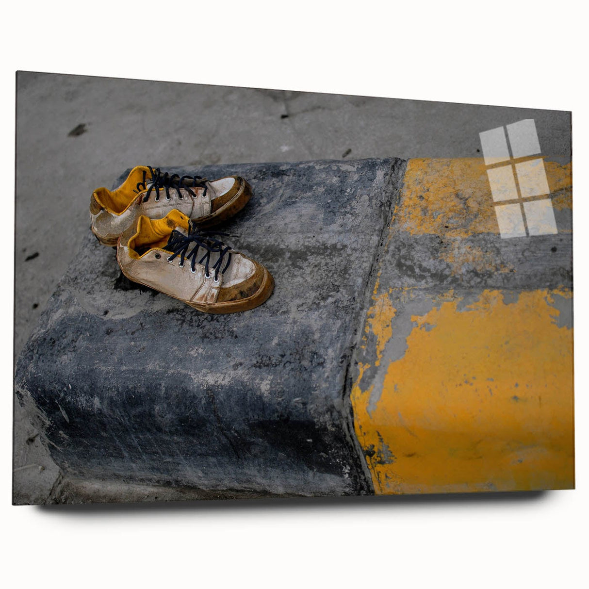 Metropolitan Photography Art – Urban Shoes on Yellow Curb Print