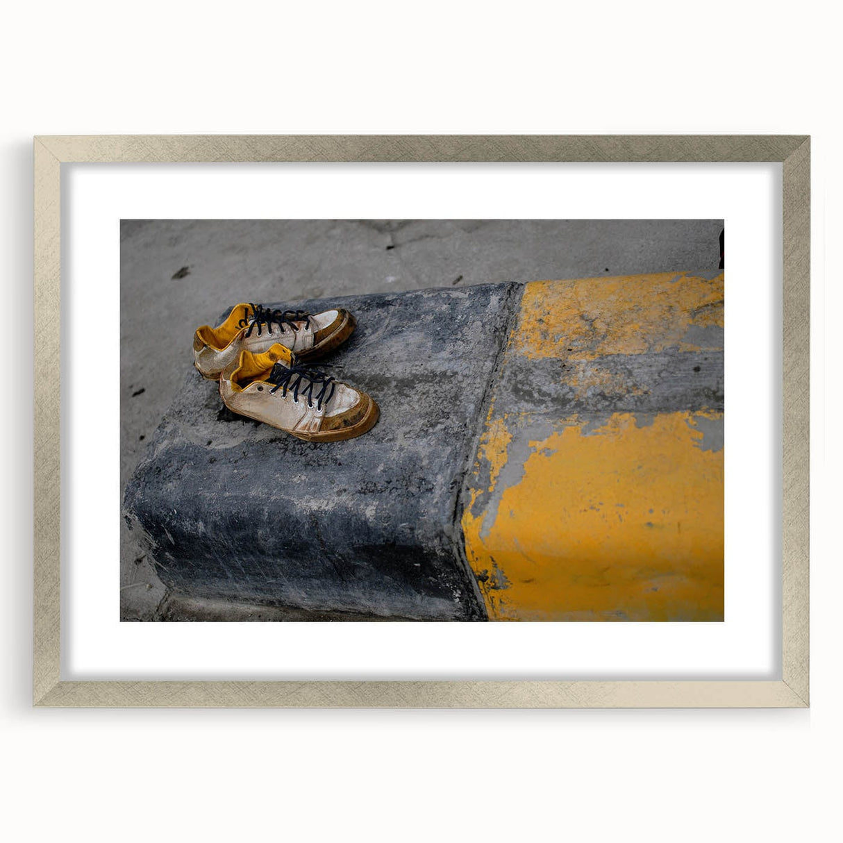Metropolitan Photography Art – Urban Shoes on Yellow Curb Print