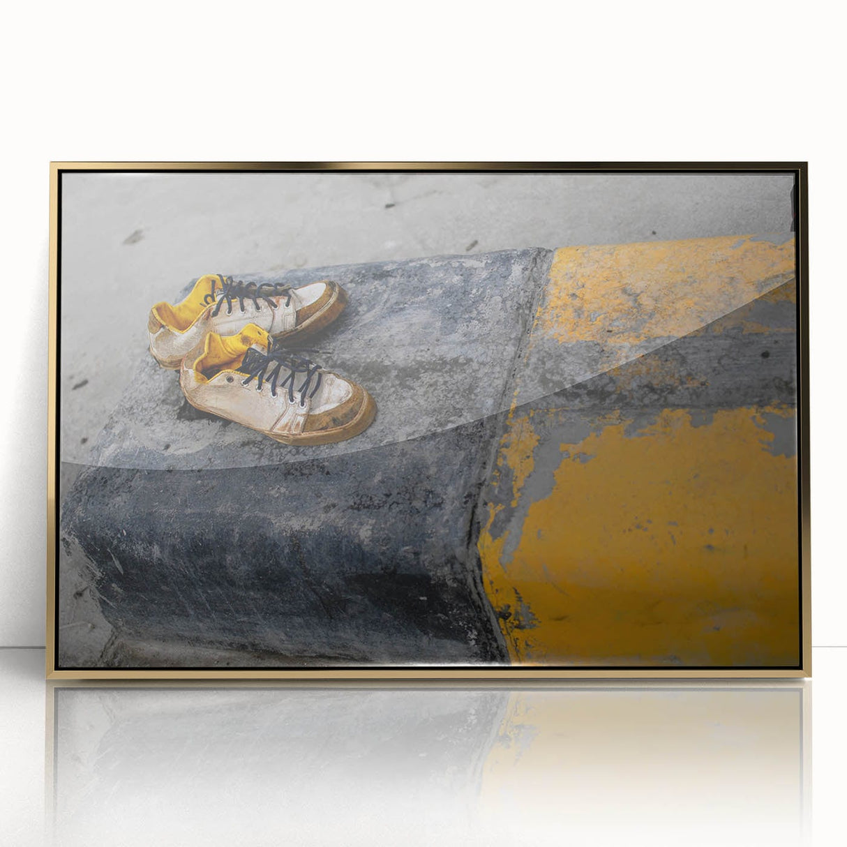 Metropolitan Photography Art – Urban Shoes on Yellow Curb Print