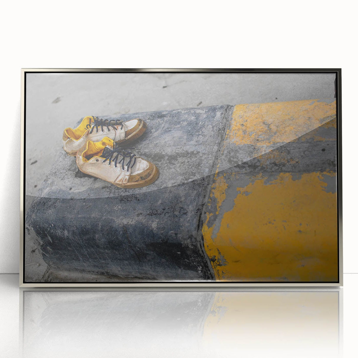 Metropolitan Photography Art – Urban Shoes on Yellow Curb Print