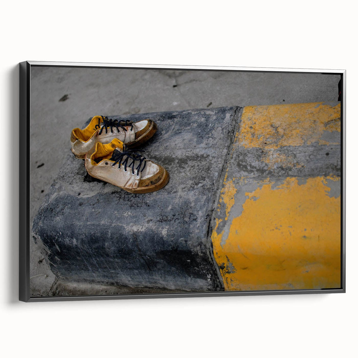 Metropolitan Photography Art – Urban Shoes on Yellow Curb Print