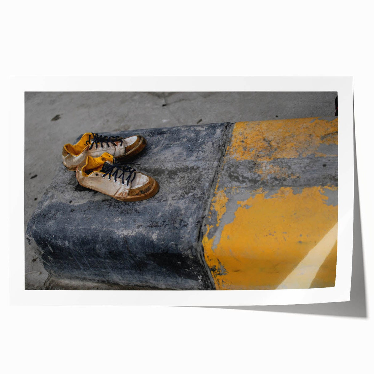 Metropolitan Photography Art – Urban Shoes on Yellow Curb Print