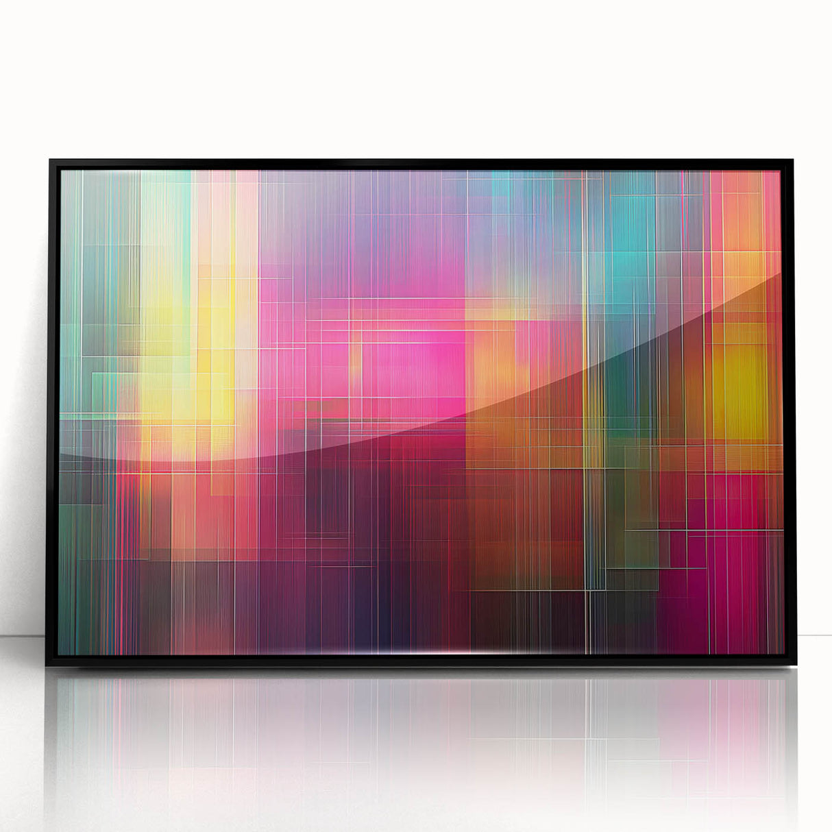 Modern Abstract Canvas Prints – Color Grid Linework Composition