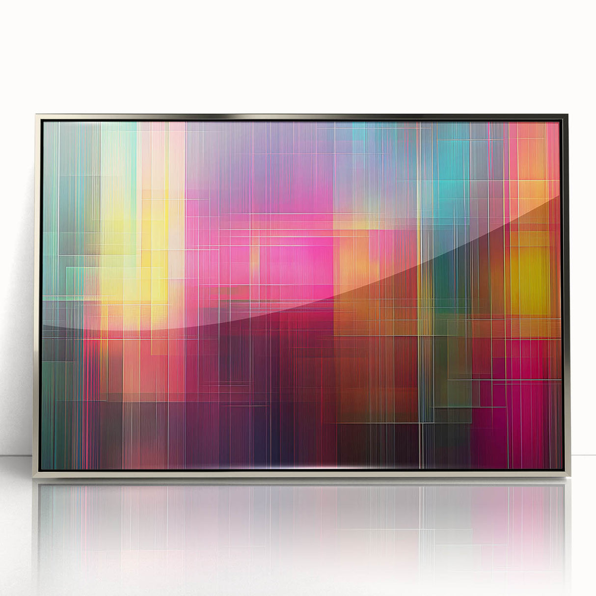 Modern Abstract Canvas Prints – Color Grid Linework Composition