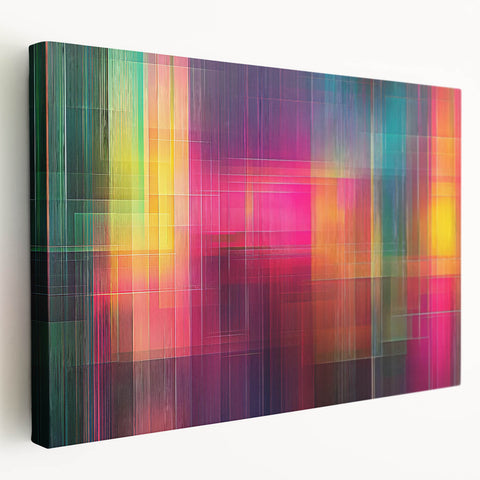 Modern Abstract Canvas Prints – Color Grid Linework Composition