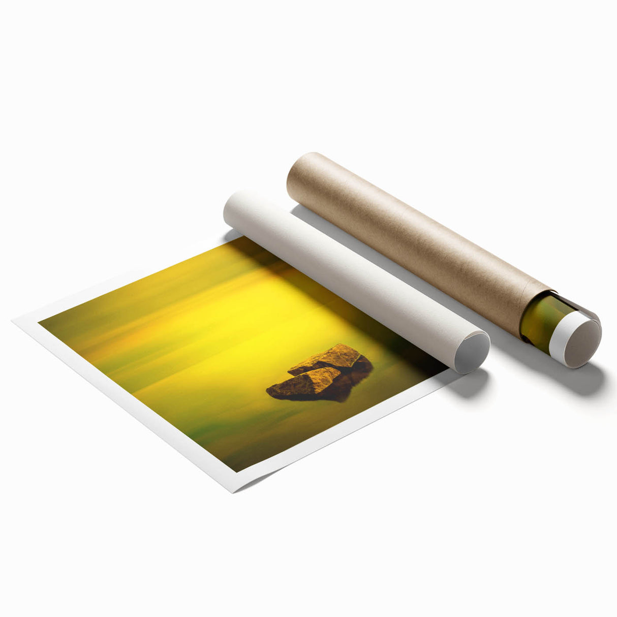 Minimalist Mountain Wall Art – Bold Yellow Rock Horizon Print