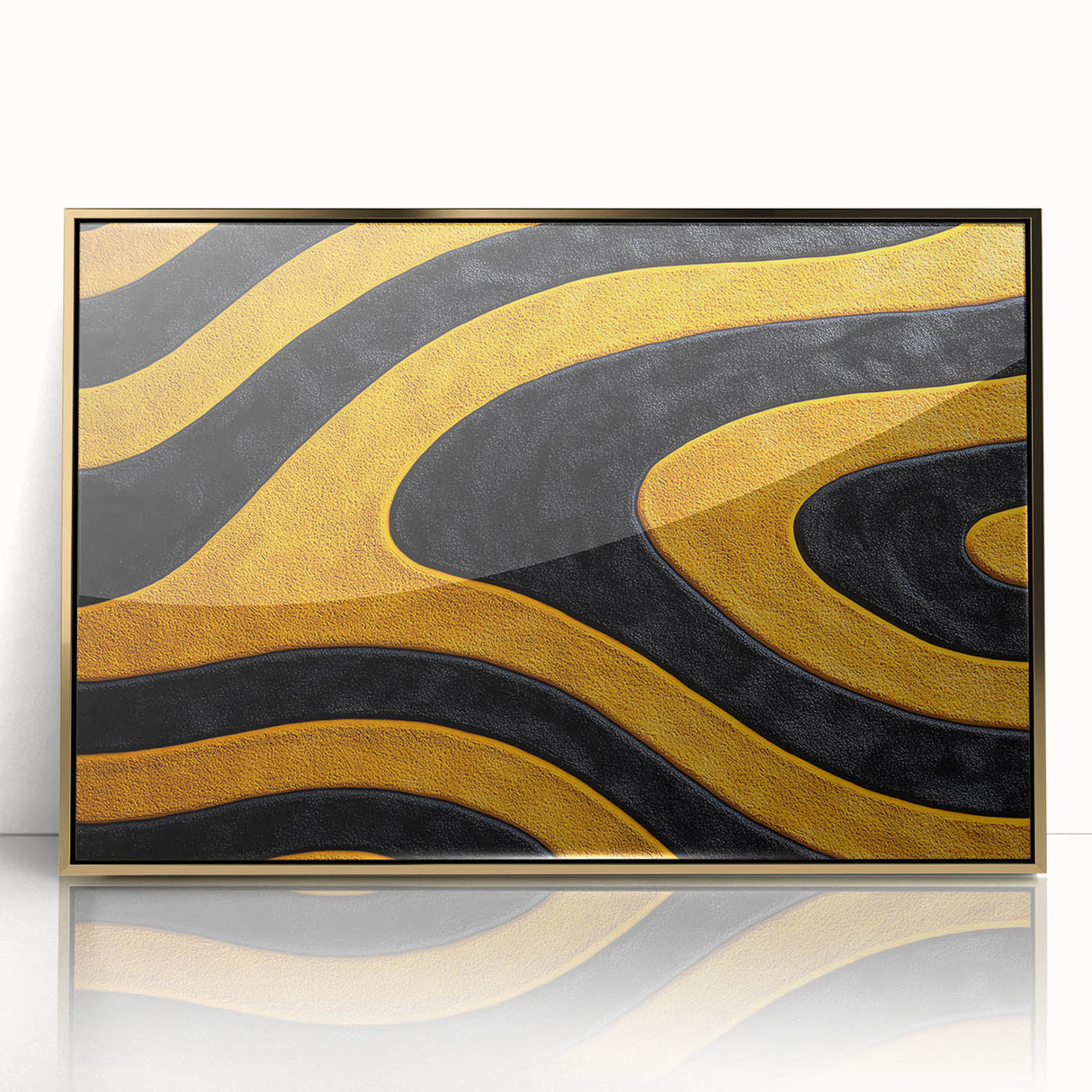 Bold Black and Yellow Abstract Wall Art – Modern Wave Illustration