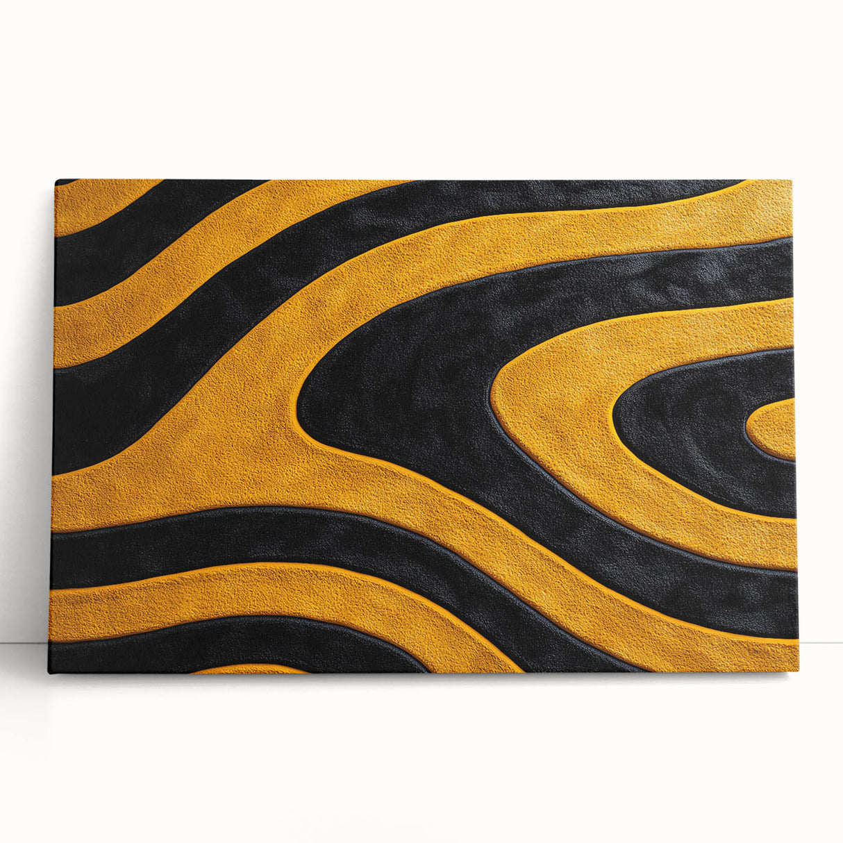 Bold Black and Yellow Abstract Wall Art – Modern Wave Illustration