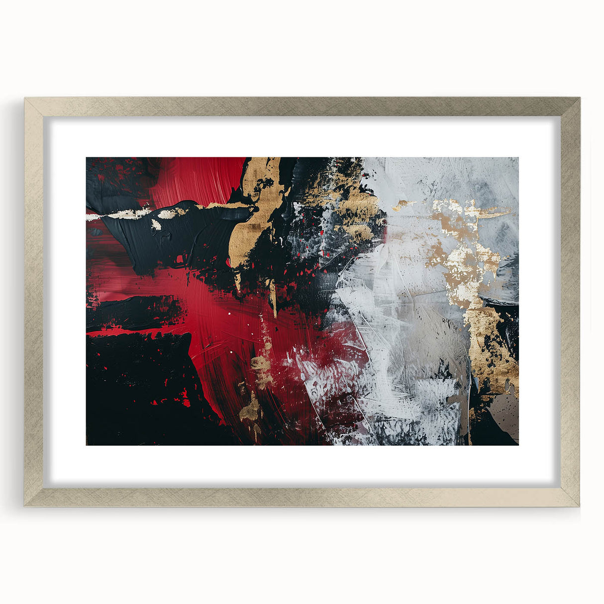 Textured Red and Gold Drama – Bold Abstract Wall Art Print