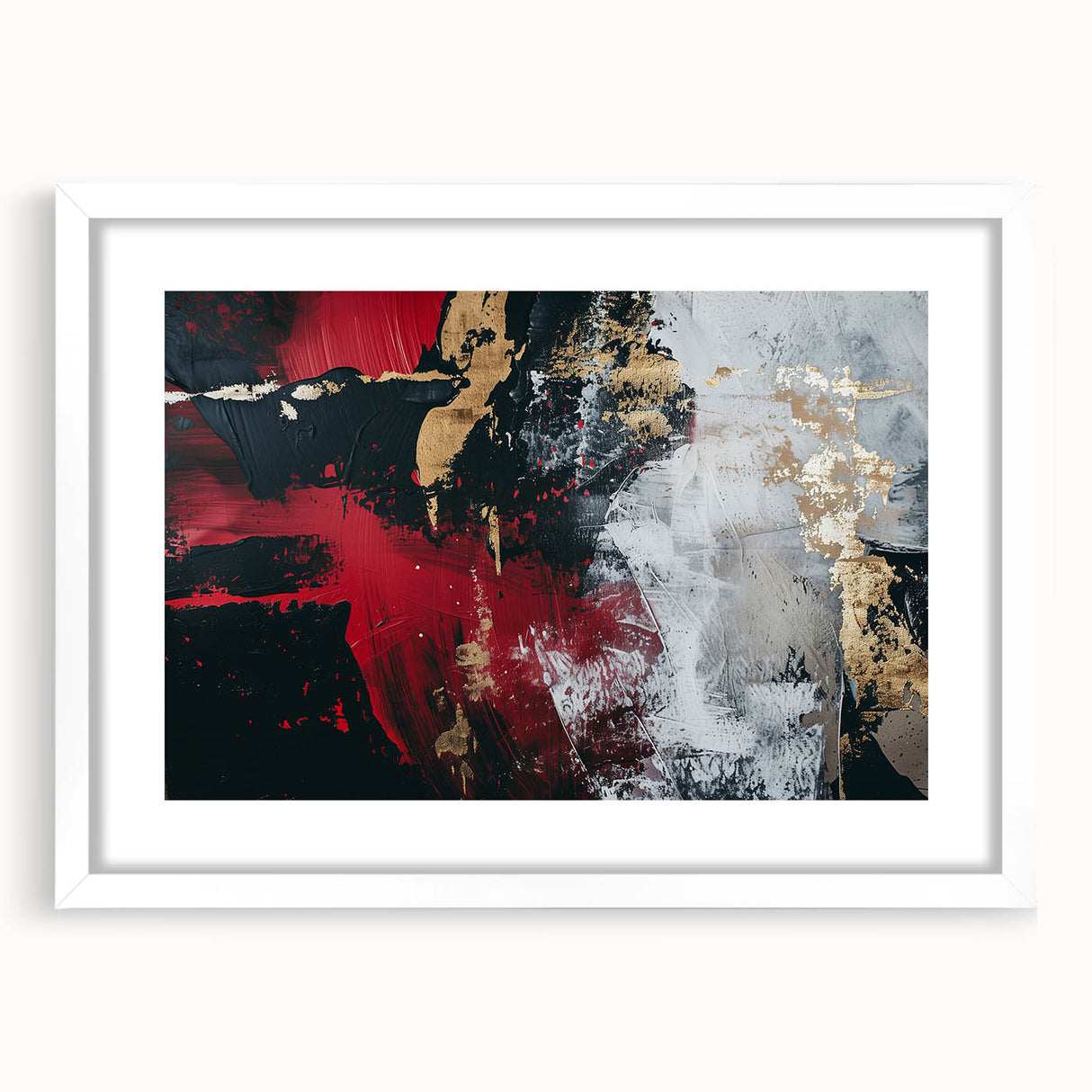 Textured Red and Gold Drama – Bold Abstract Wall Art Print