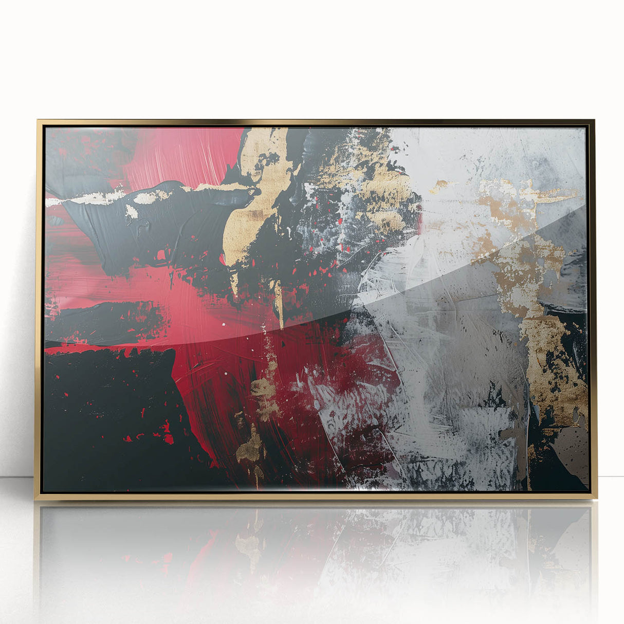 Textured Red and Gold Drama – Bold Abstract Wall Art Print
