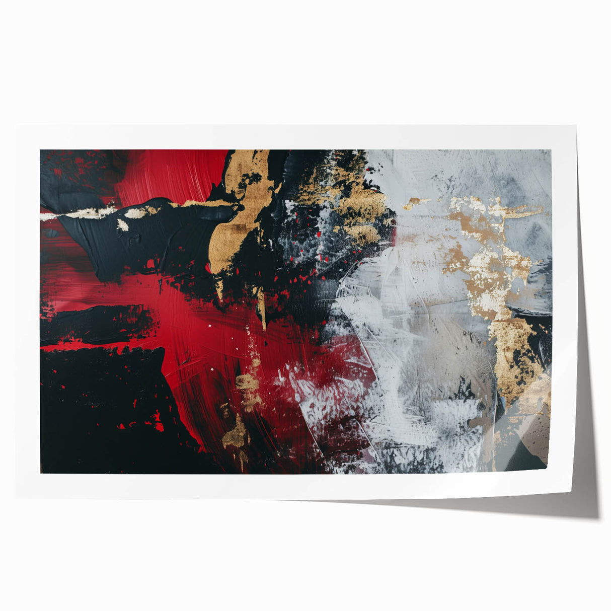 Textured Red and Gold Drama – Bold Abstract Wall Art Print