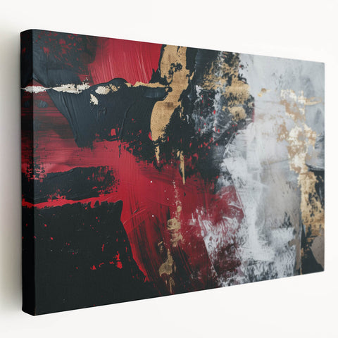Textured Red and Gold Drama – Bold Abstract Wall Art Print