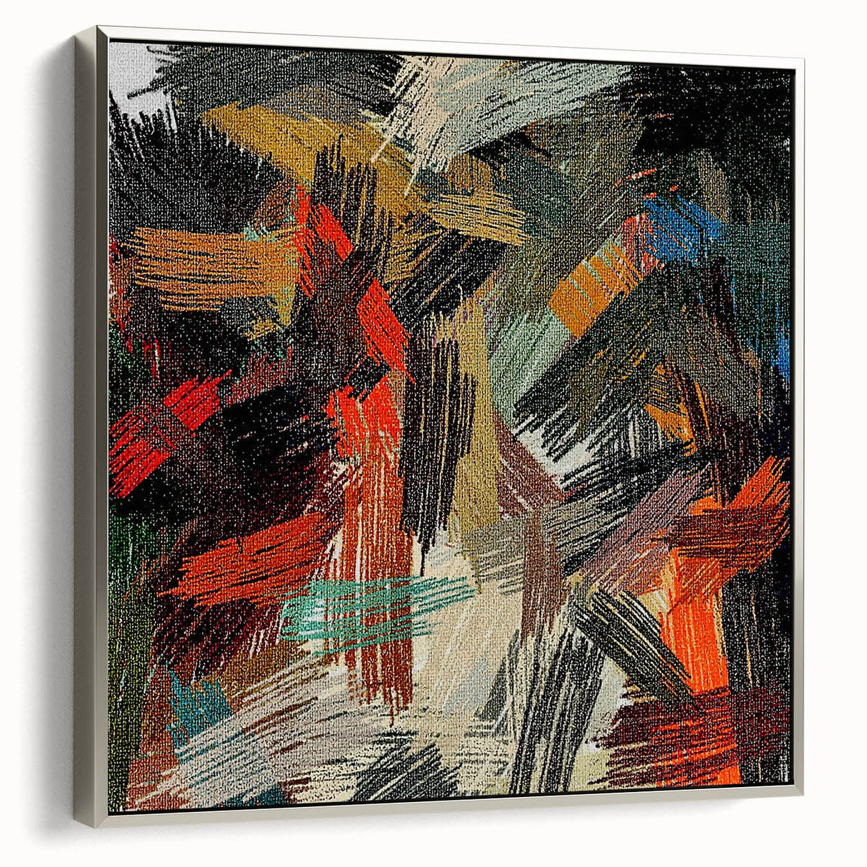 Large Abstract Canvas – Moody Modern Wall Art in Red, Black & Green