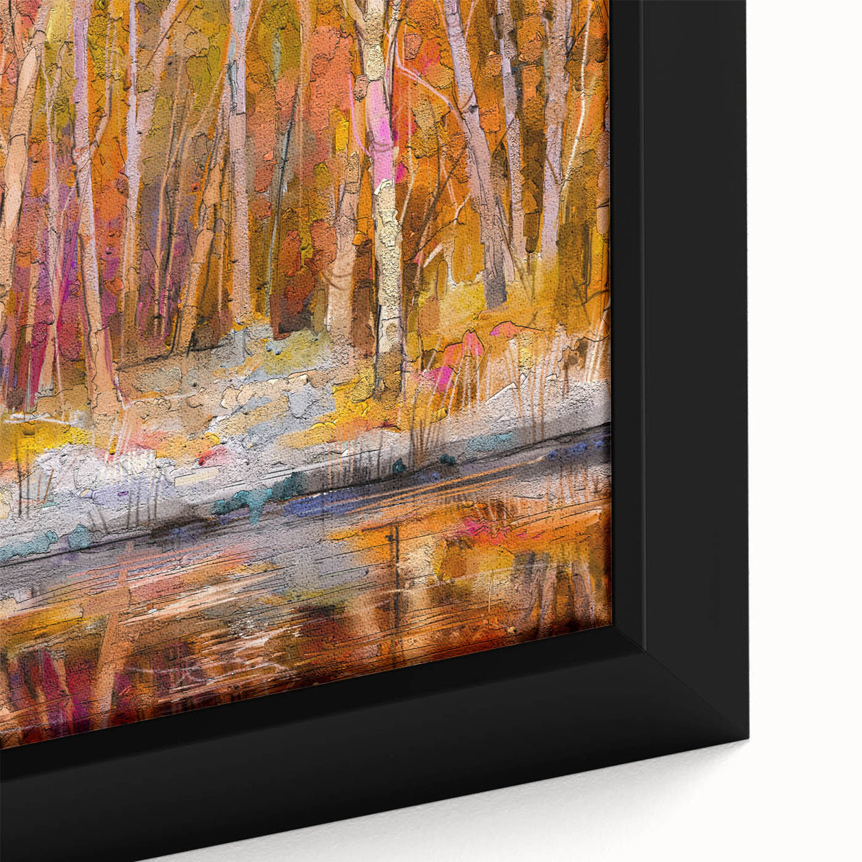 Abstract Minimalist Landscape Paintings – Autumn Forest Reflection