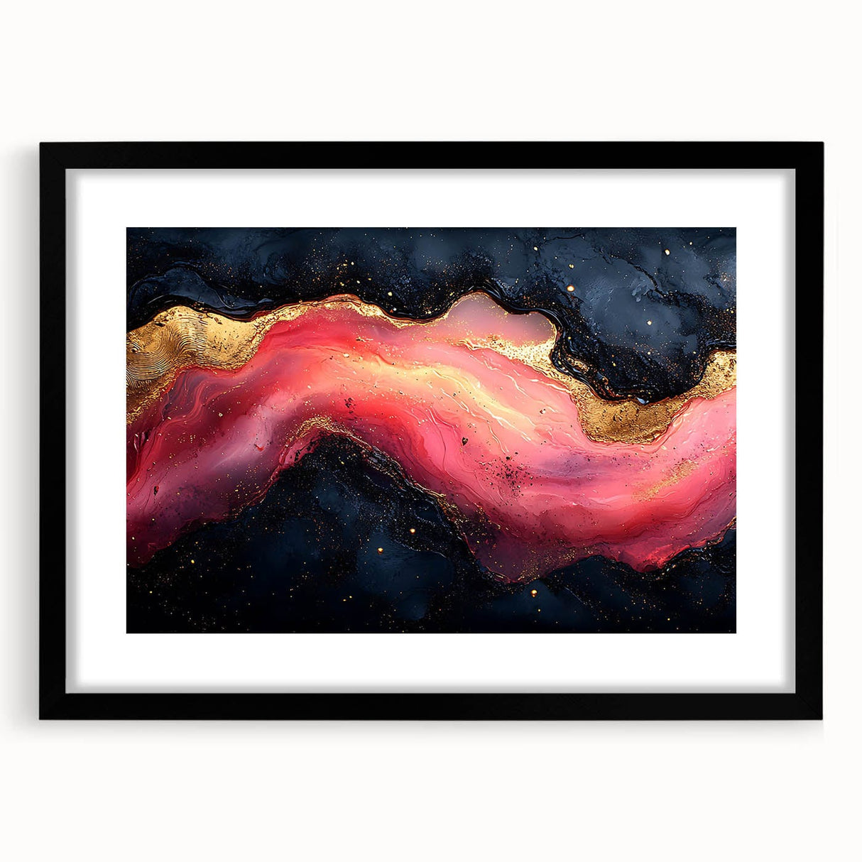 Fiery Passion Fluid Acrylic Art – Red, Black & Gold Wall Decor