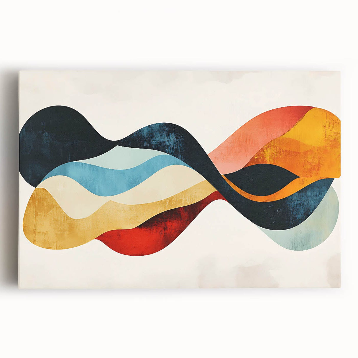 Abstract Fluid Canvas Art – Red, Blue & Orange Wave-Inspired Print