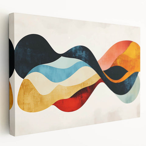 Abstract Fluid Canvas Art – Red, Blue & Orange Wave-Inspired Print
