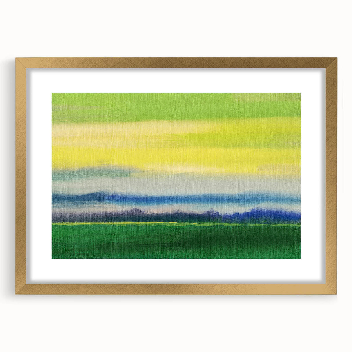 Contemporary Minimalist Nature Art – Green Field Under Yellow Sky