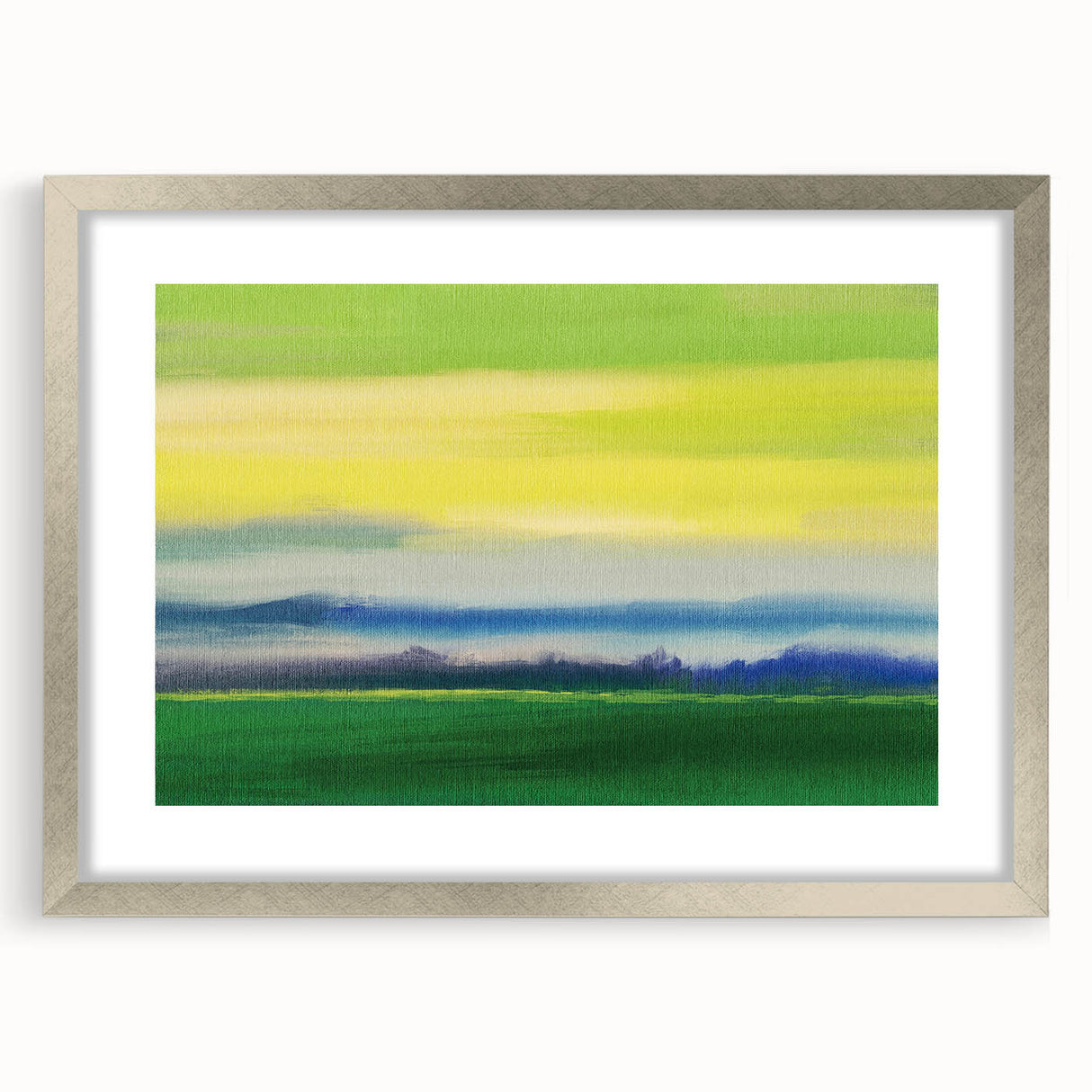 Contemporary Minimalist Nature Art – Green Field Under Yellow Sky