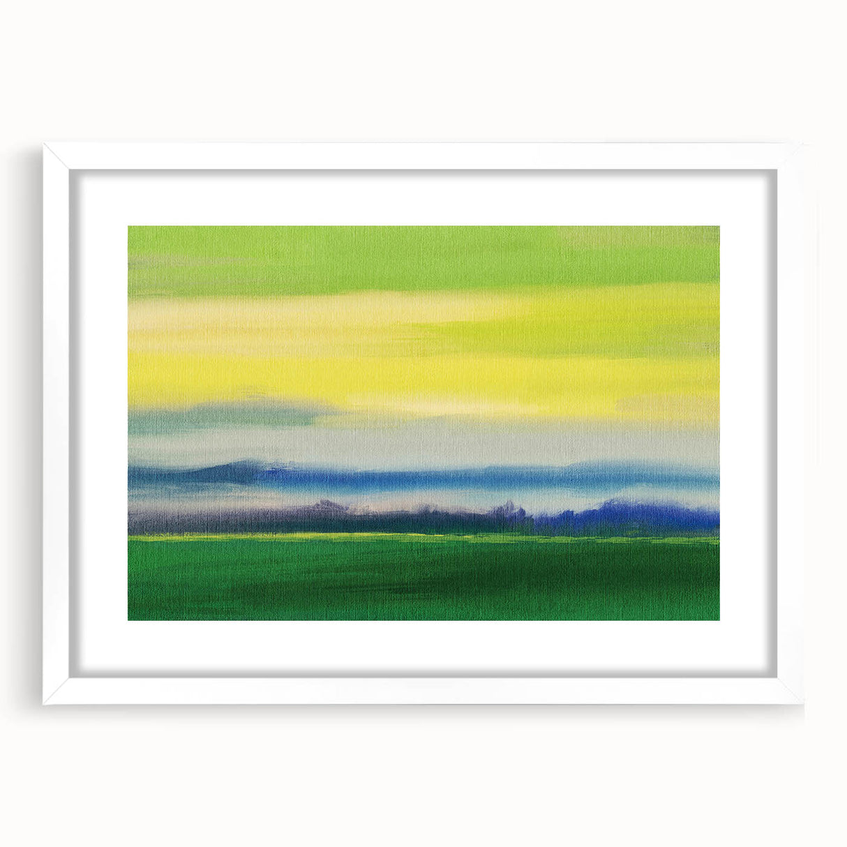 Contemporary Minimalist Nature Art – Green Field Under Yellow Sky