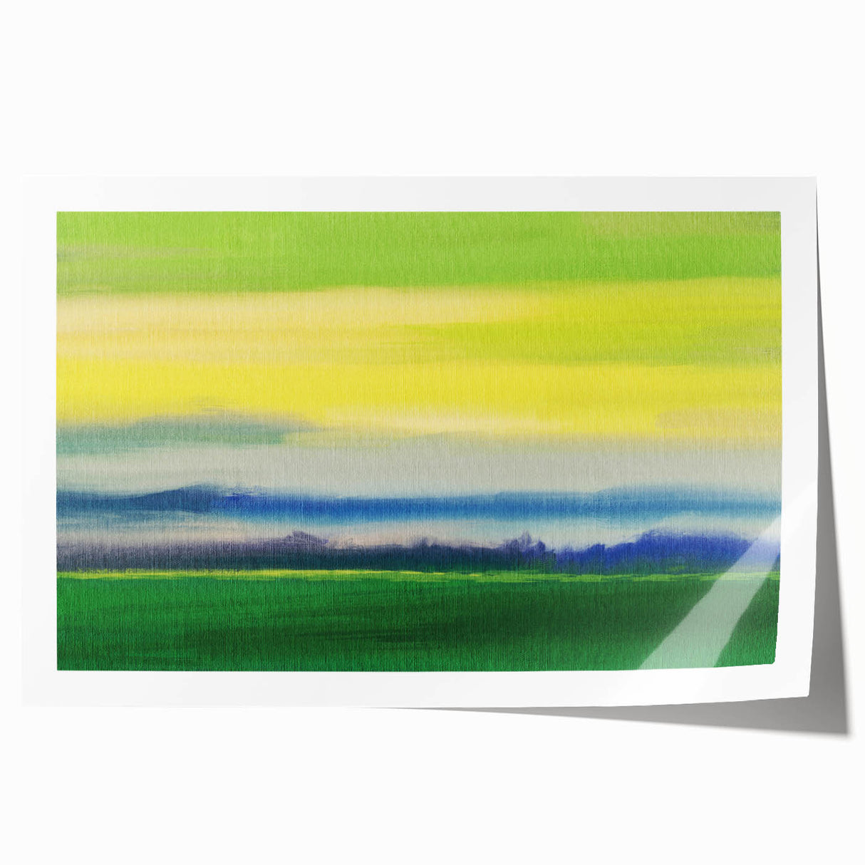 Contemporary Minimalist Nature Art – Green Field Under Yellow Sky