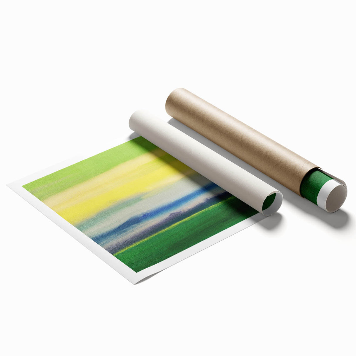 Contemporary Minimalist Nature Art – Green Field Under Yellow Sky