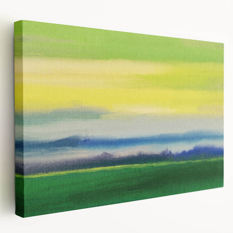 Contemporary Minimalist Nature Art – Green Field Under Yellow Sky