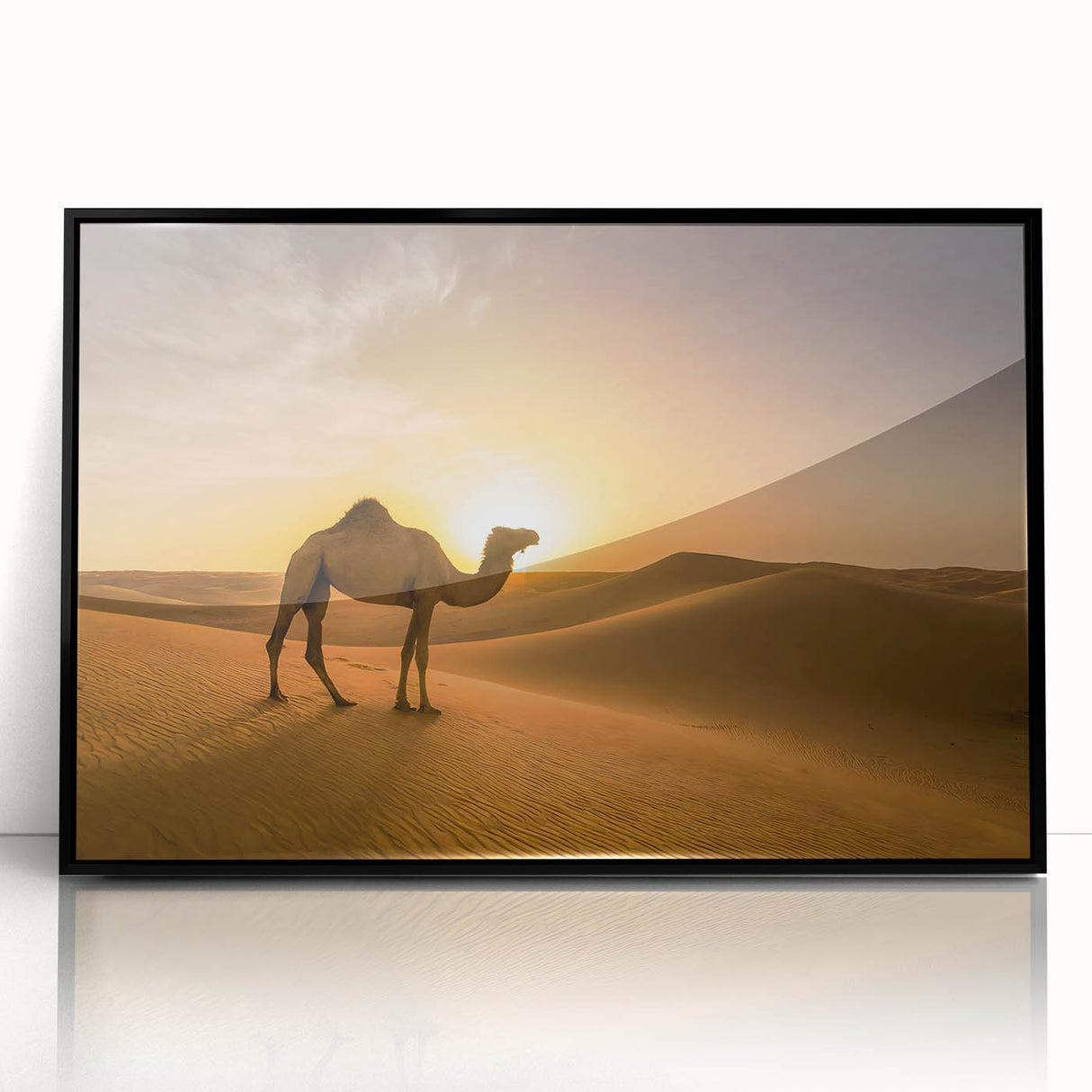 Modern Minimalist Landscape Prints – Camel at Golden Desert Sunset