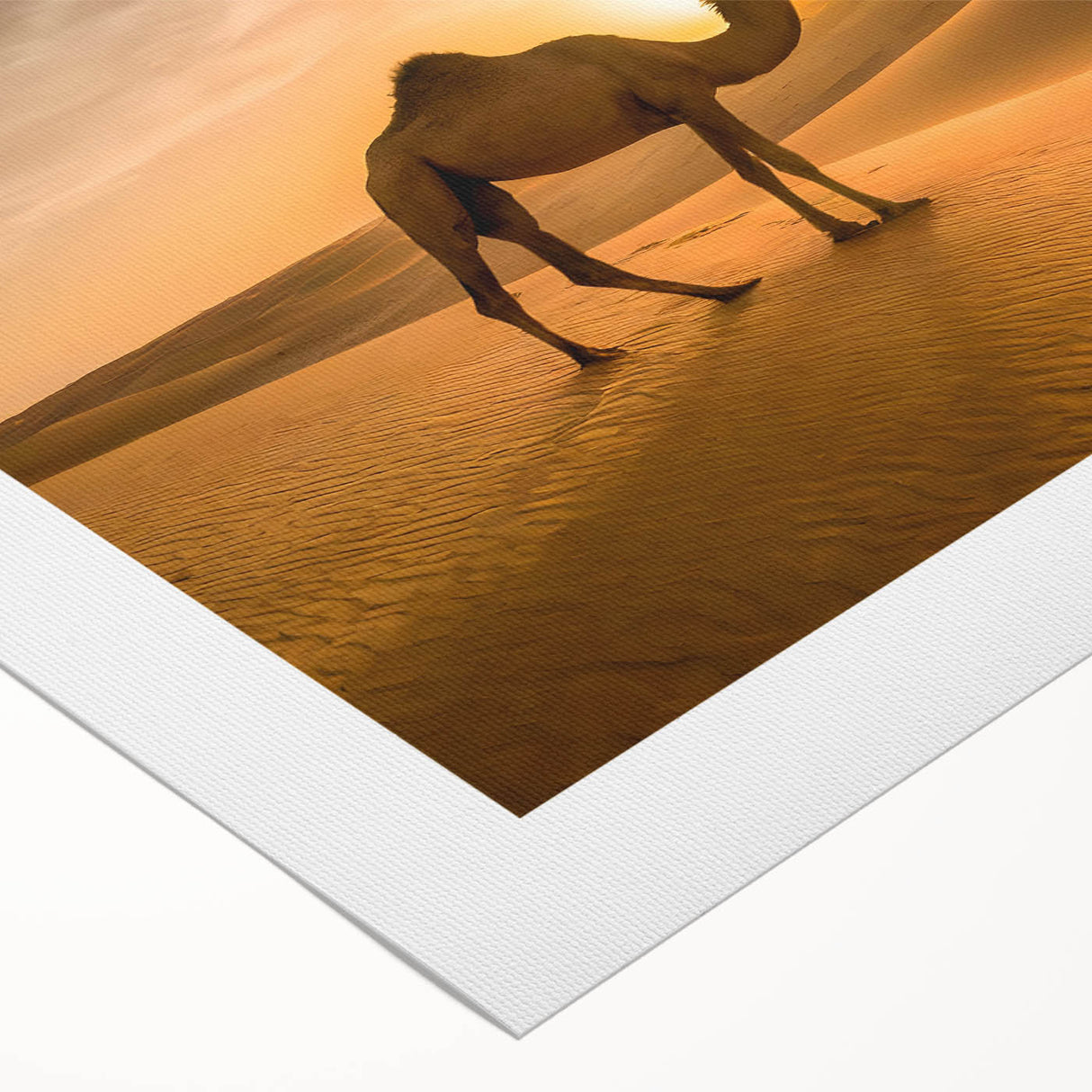 Modern Minimalist Landscape Prints – Camel at Golden Desert Sunset